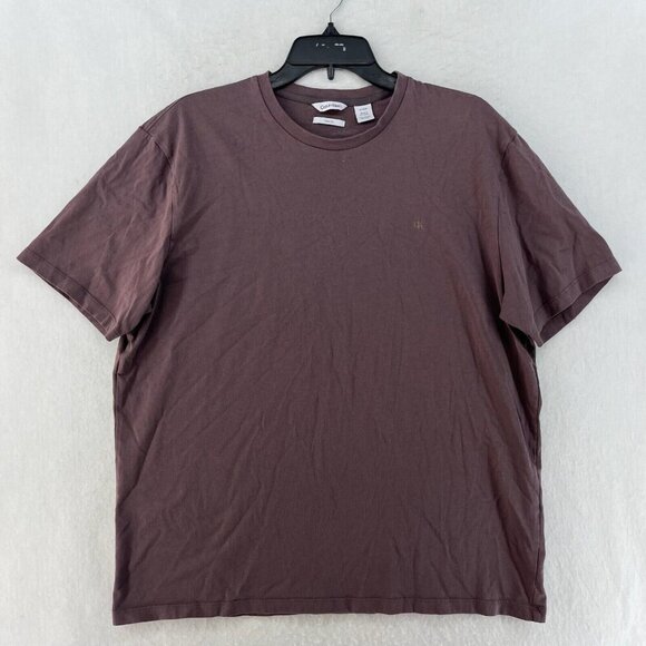 Calvin Klein Shirt Mens XL Dark Brown Short Sleeve Crew Neck Pullover Classic - Picture 1 of 9